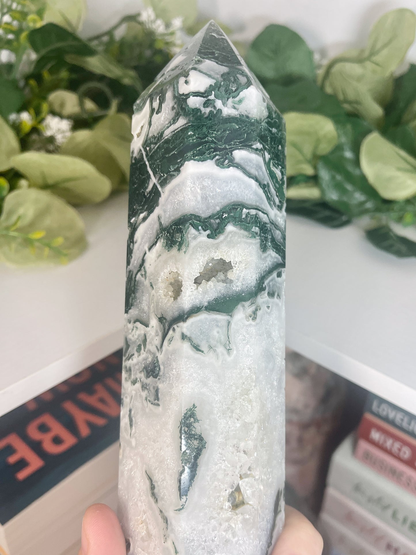 XL moss agate tower