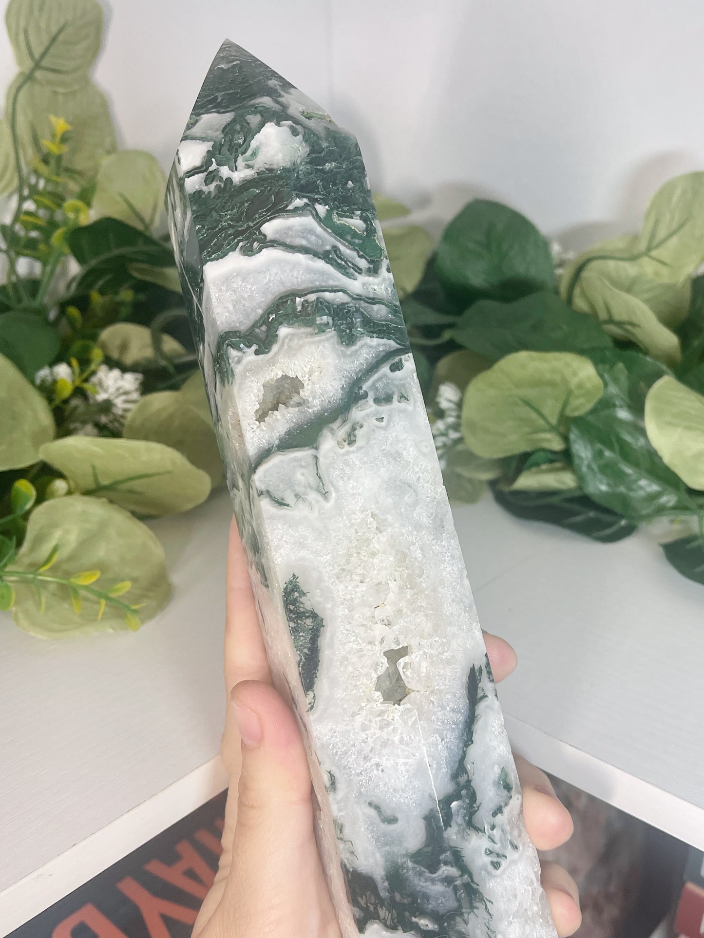 XL moss agate tower