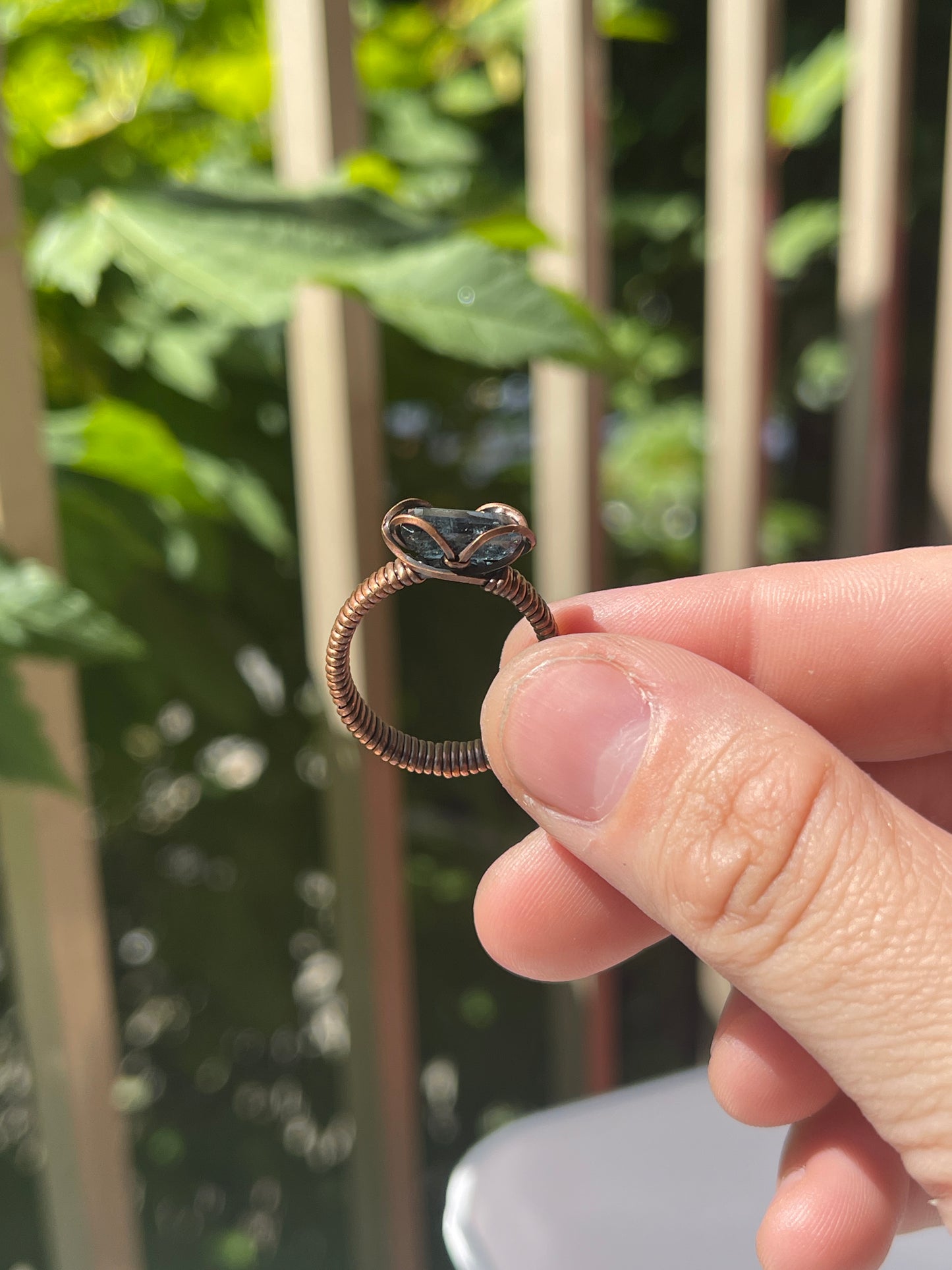 mossy kyanite ring
