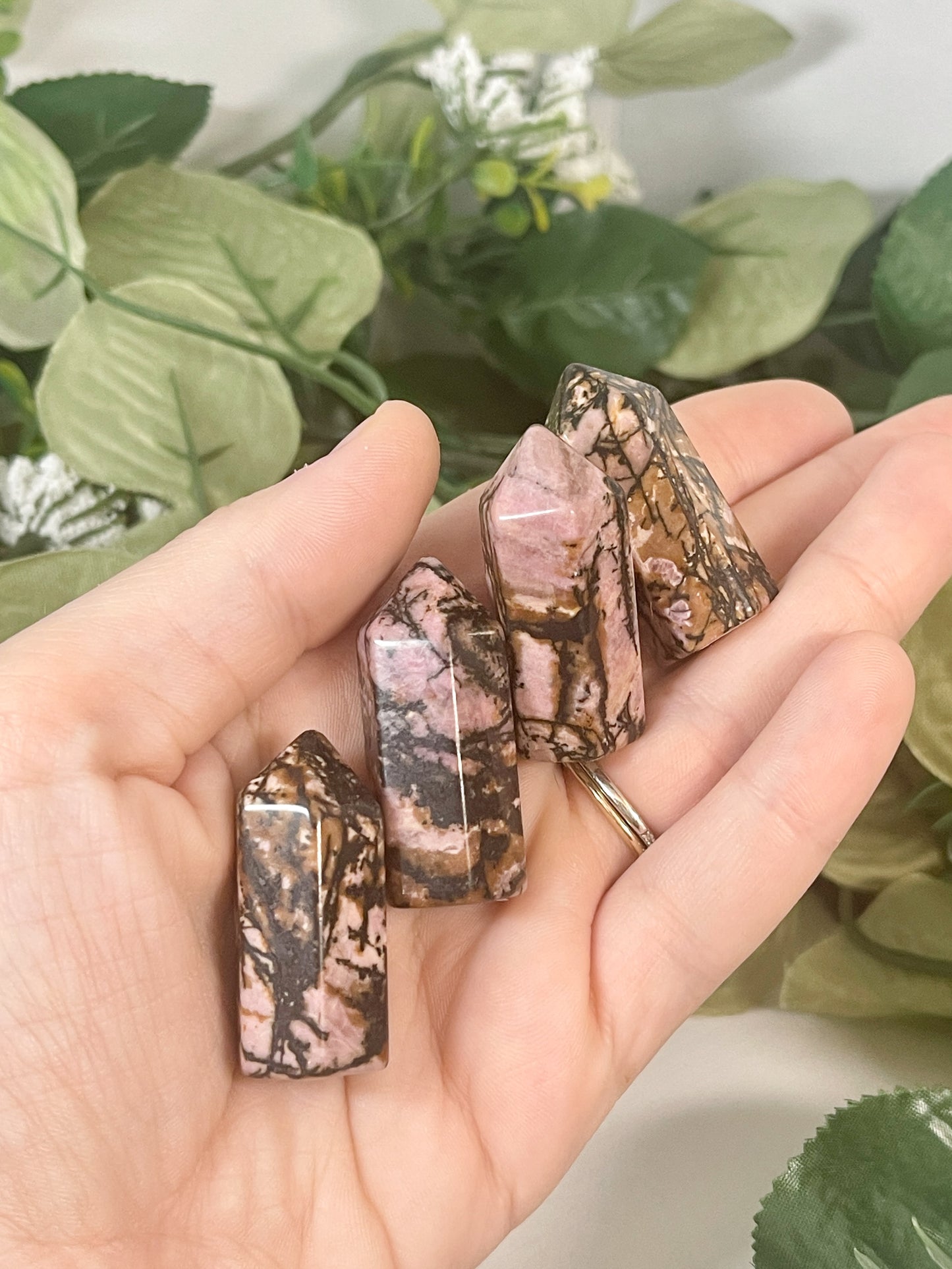 mini rhodonite towers