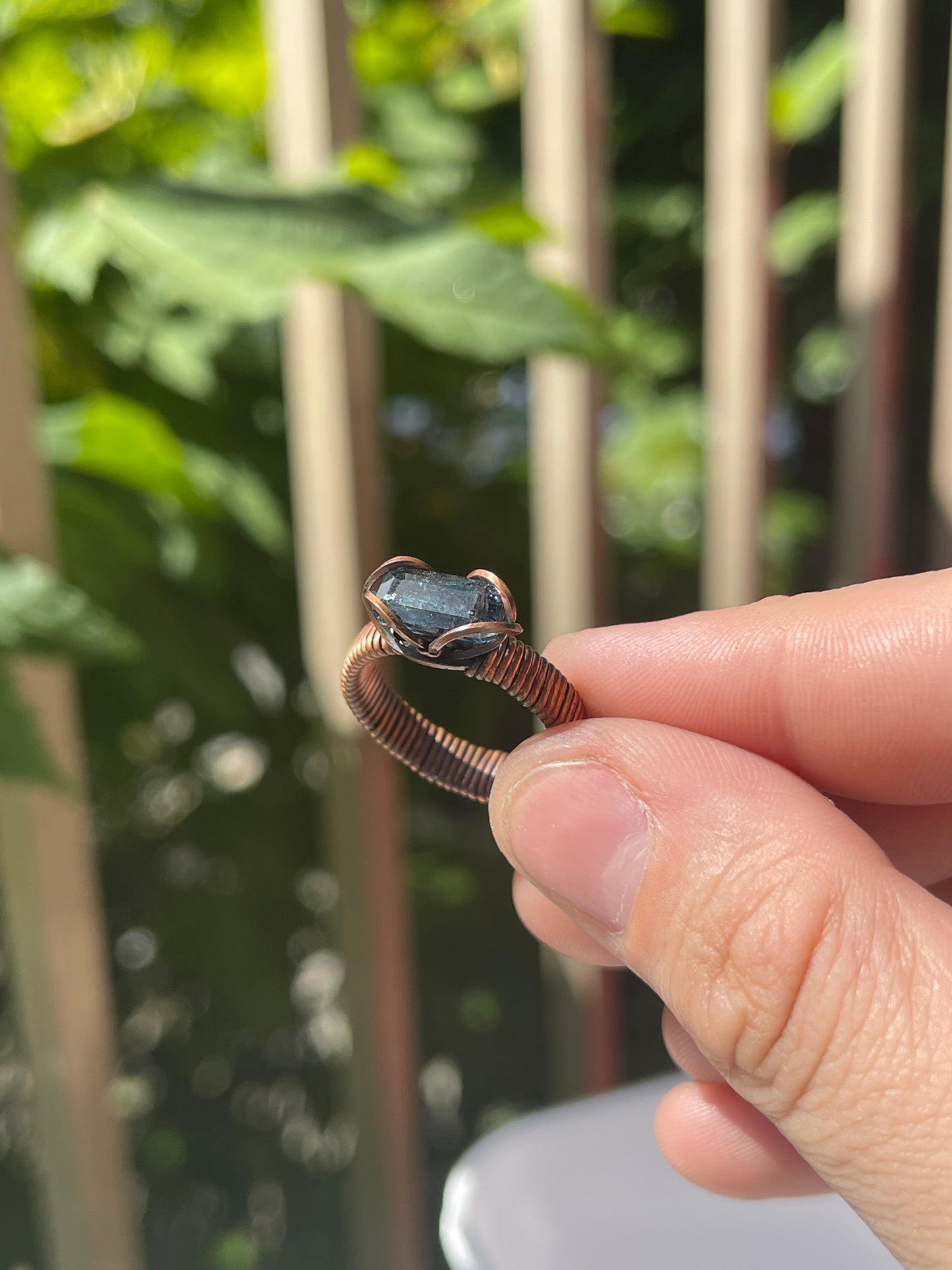 mossy kyanite ring