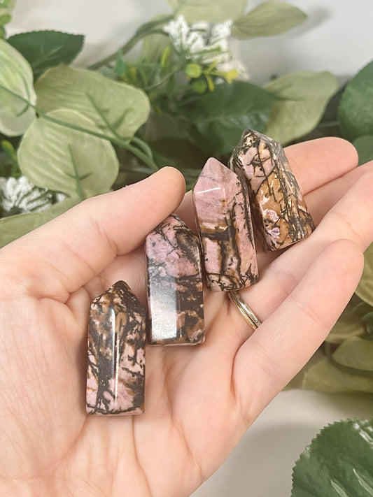 mini rhodonite towers