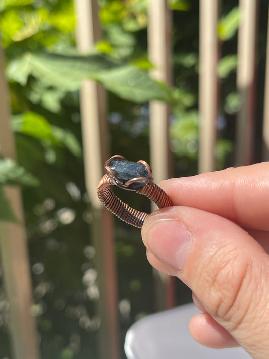 mossy kyanite ring